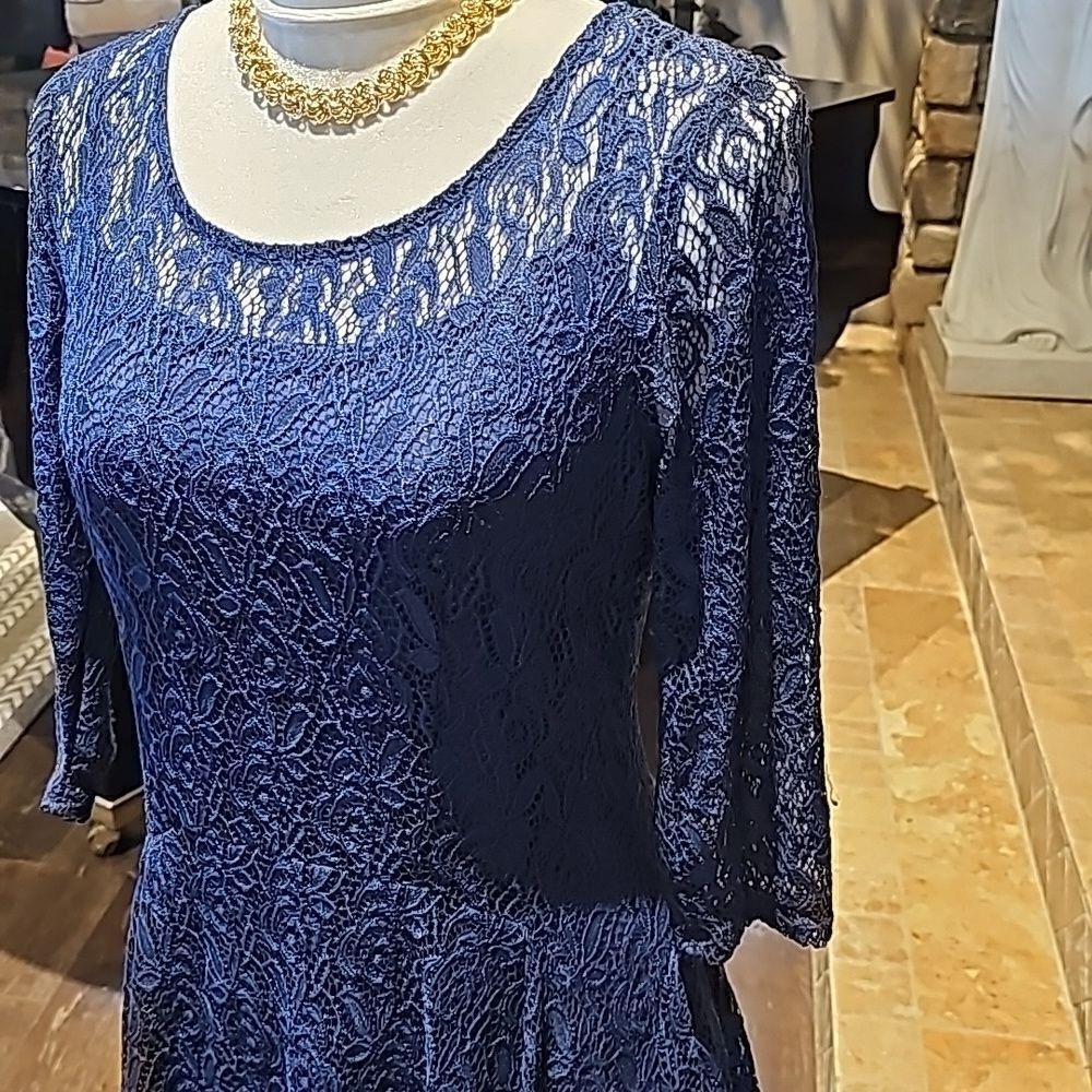 Navy lace dress fully lined zipper in back by Fishbowl size medium - Picture 3 of 10